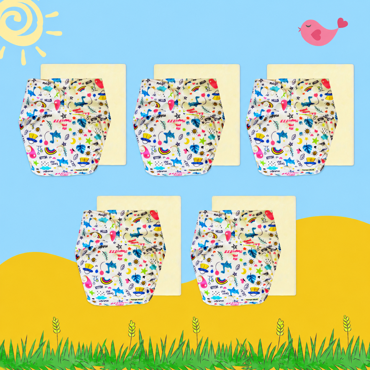DreamDoodle Cloth Diaper with Magical Soaker Insert Combo