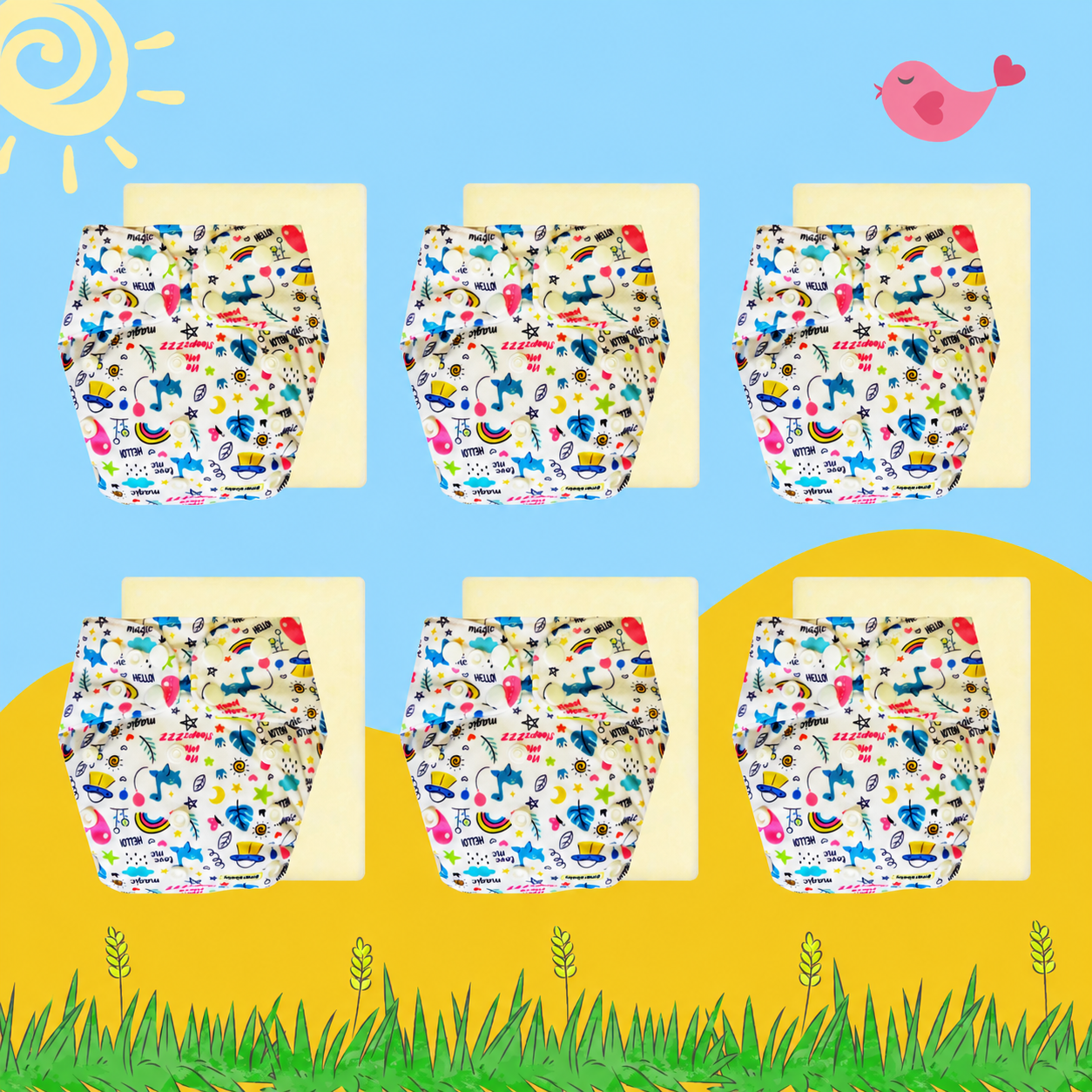 DreamDoodle Cloth Diaper with Magical Soaker Insert Combo