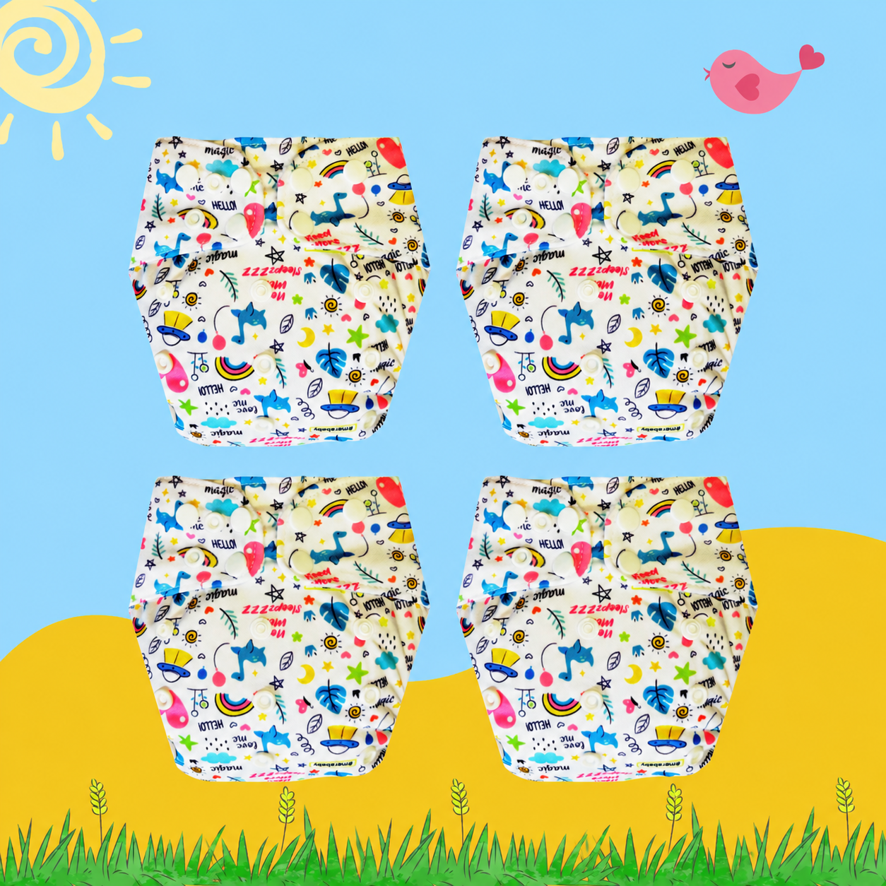 DreamDoodle Cloth Diaper with Magical Soaker Insert Combo