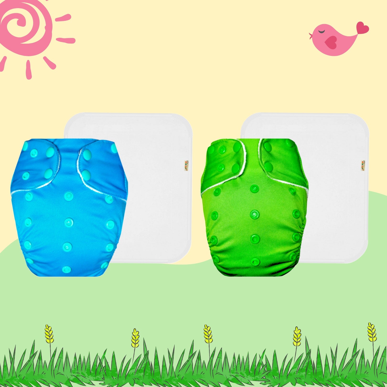 Solid Colors Cloth Diaper Packs With Large White Insert