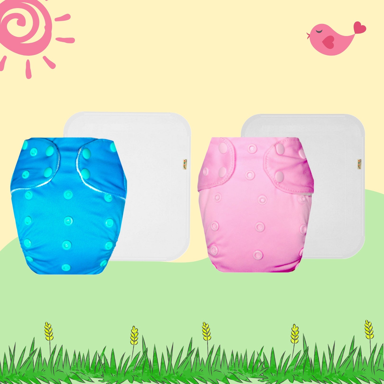 Solid Colors Cloth Diaper Packs With Large White Insert