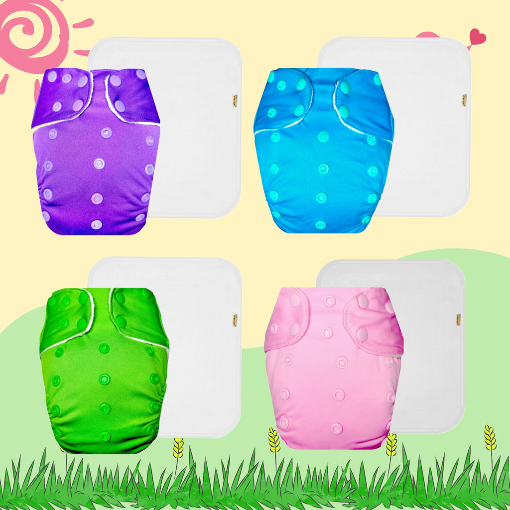 Solid Colors Cloth Diaper Packs With Large White Insert