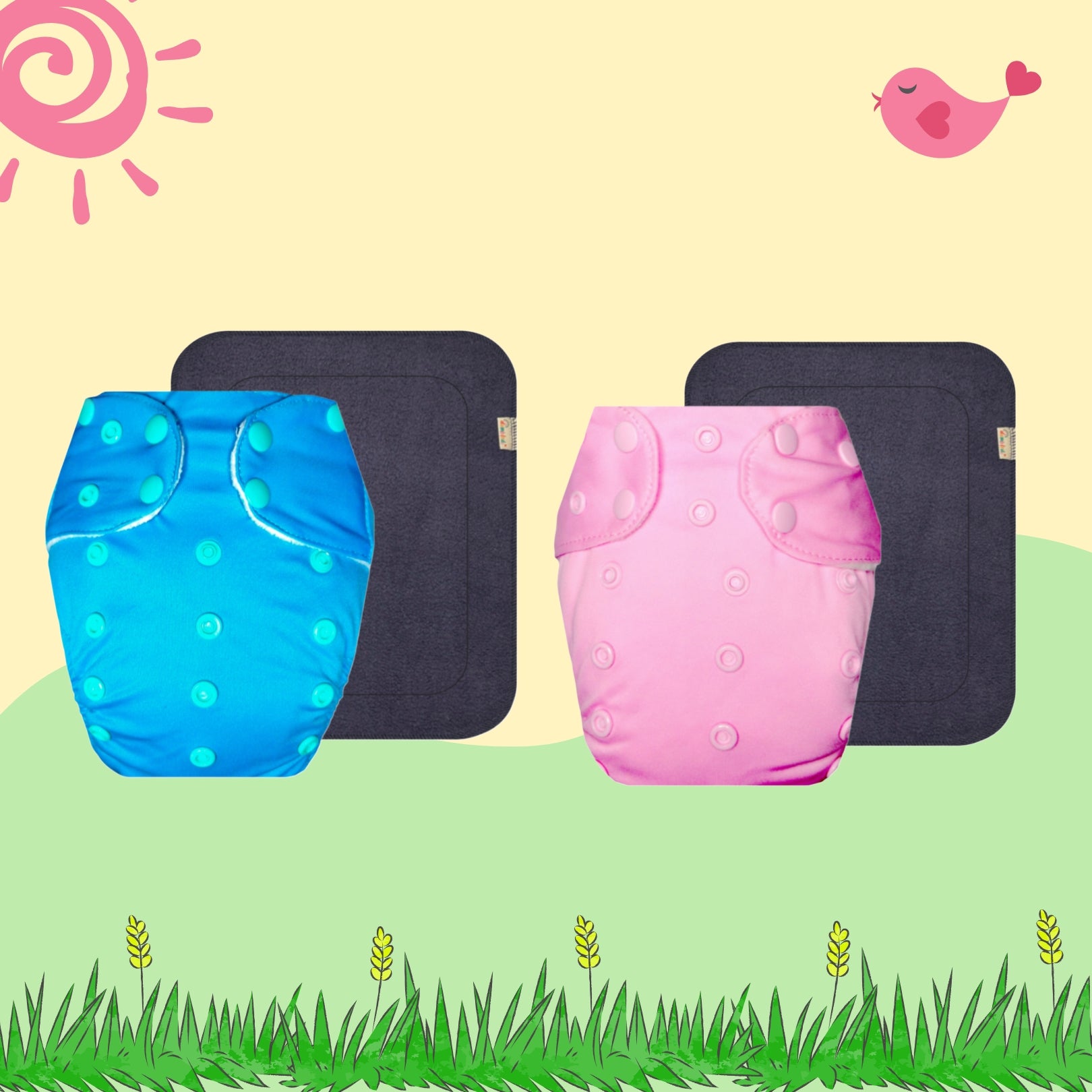 Solid Colors Cloth Diaper Packs With Large Black Insert