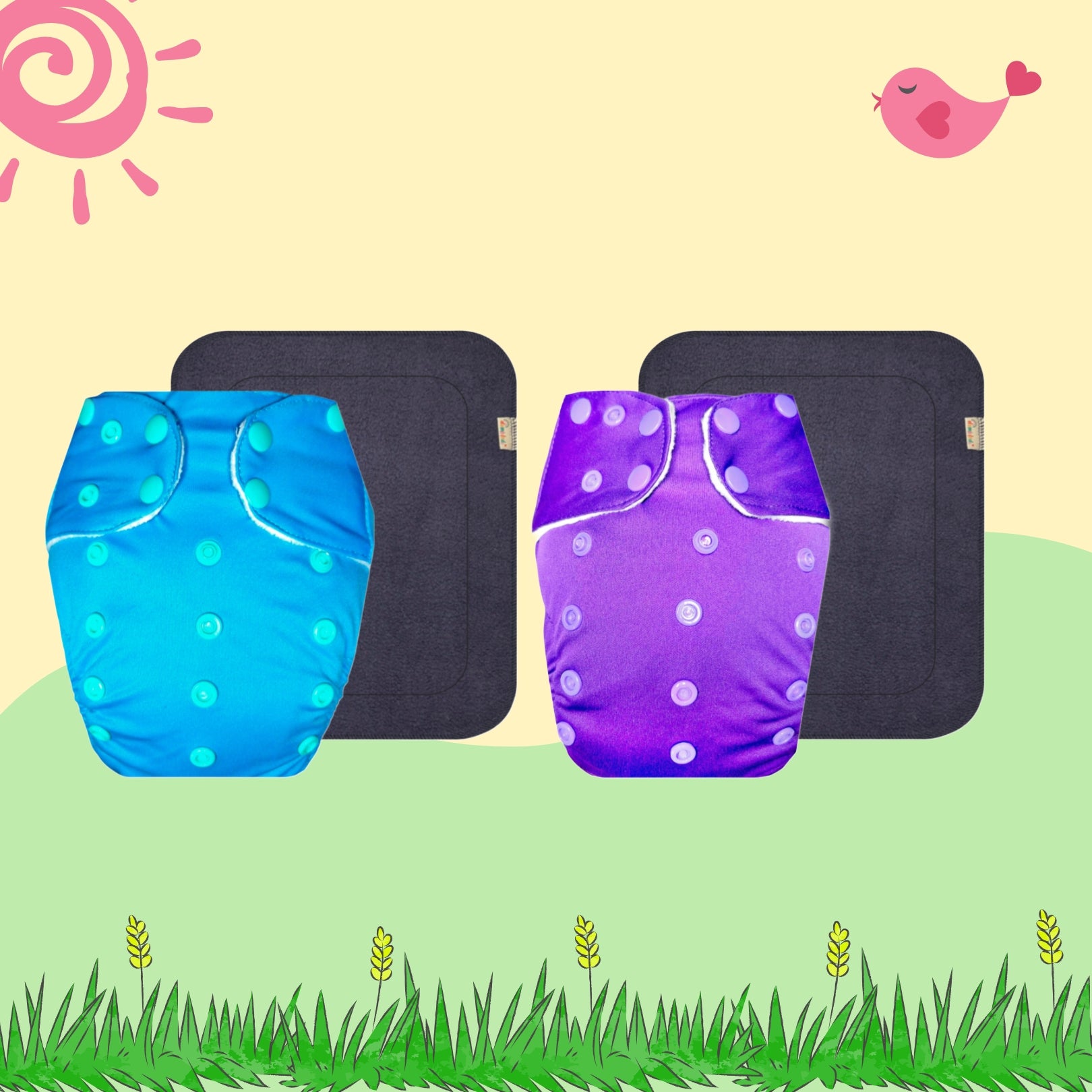 Solid Colors Cloth Diaper Packs With Large Black Insert