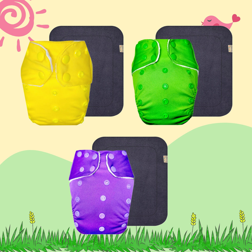 Solid Colors Cloth Diaper Packs With Large Black Insert
