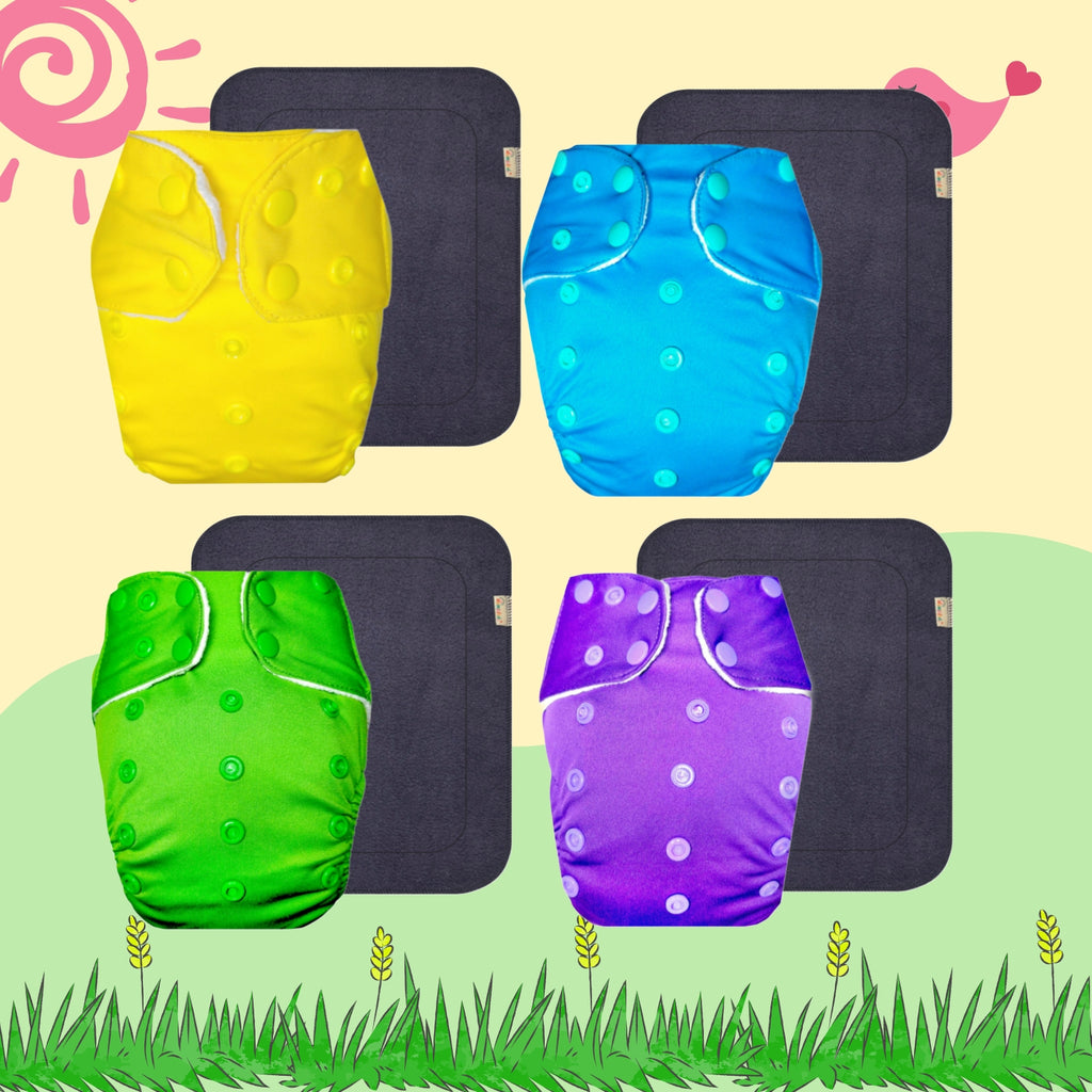 Solid Colors Cloth Diaper Packs With Large Black Insert