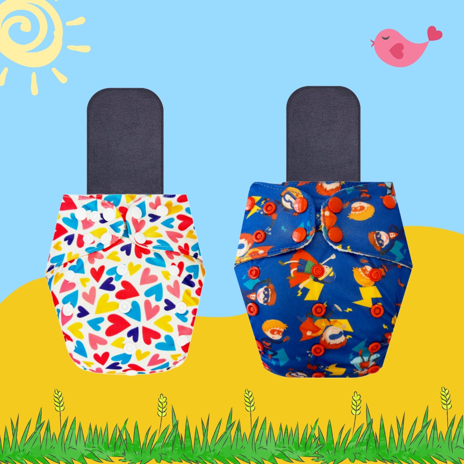 Printed Cloth Diaper Packs with Small Black Inserts