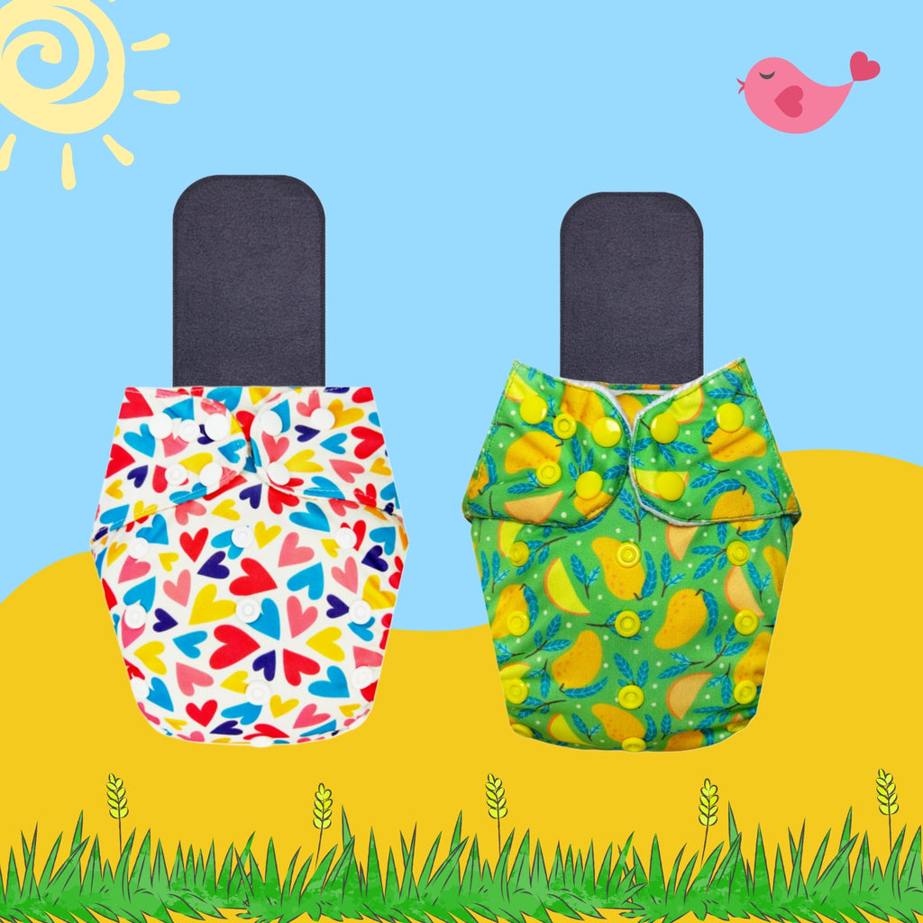 Printed Cloth Diaper Packs with Small Black Inserts