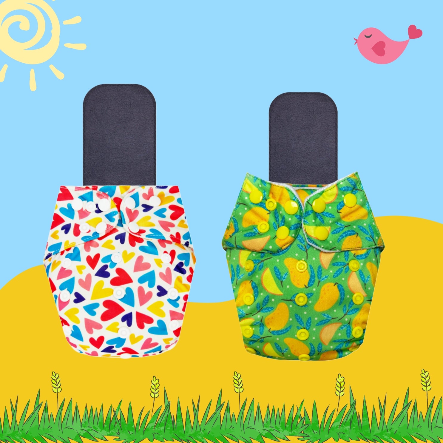 Printed Cloth Diaper Packs with Small Black Inserts