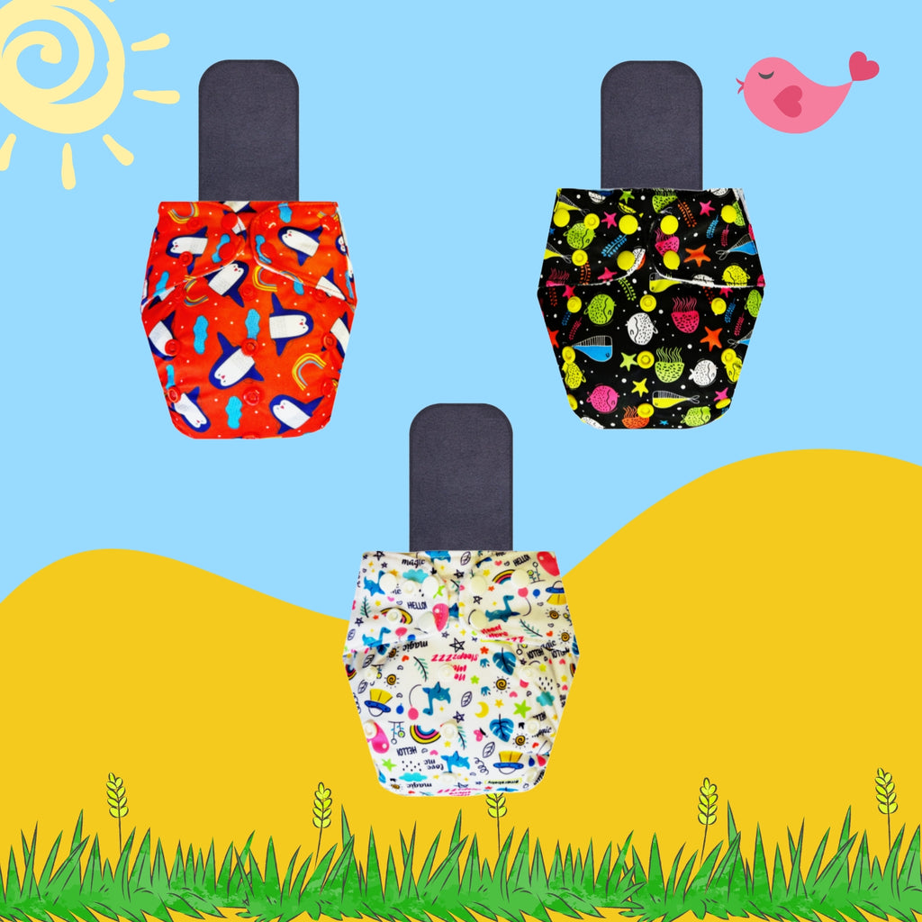 Printed Cloth Diaper Packs with Small Black Inserts