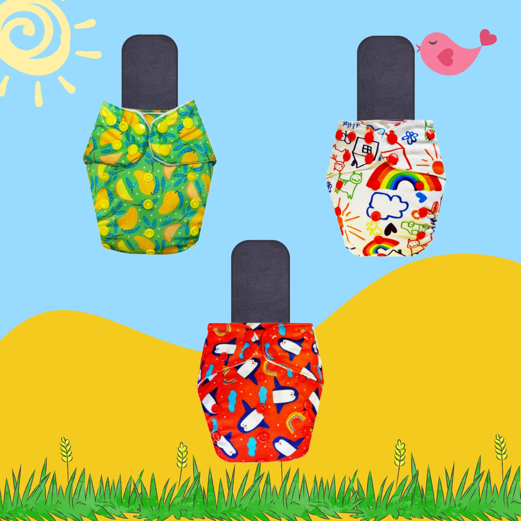 Printed Cloth Diaper Packs with Small Black Inserts