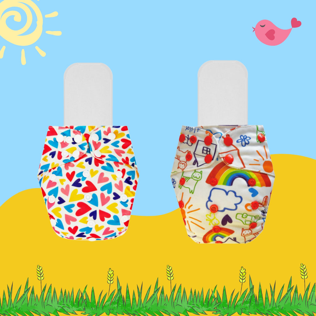 Printed Cloth Diaper Packs With Small White Inserts