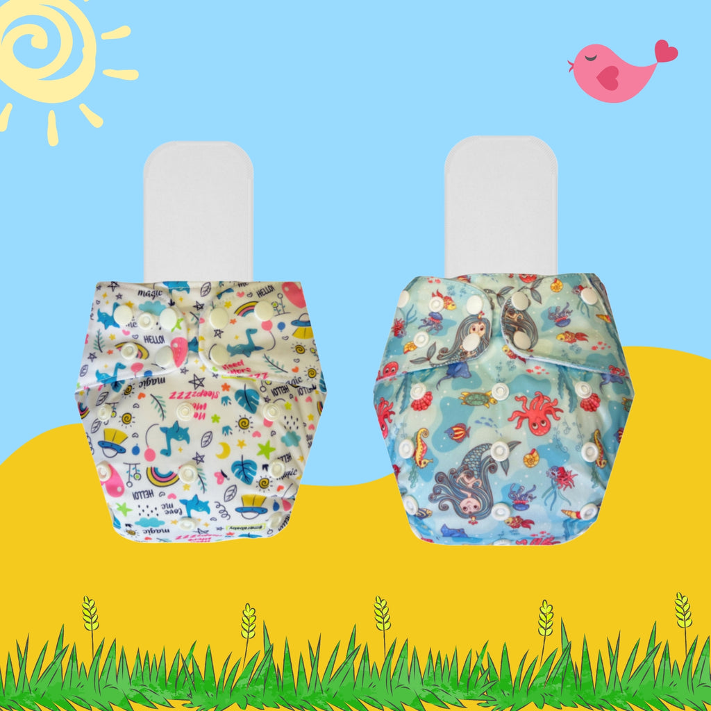 Printed Cloth Diaper Packs With Small White Inserts