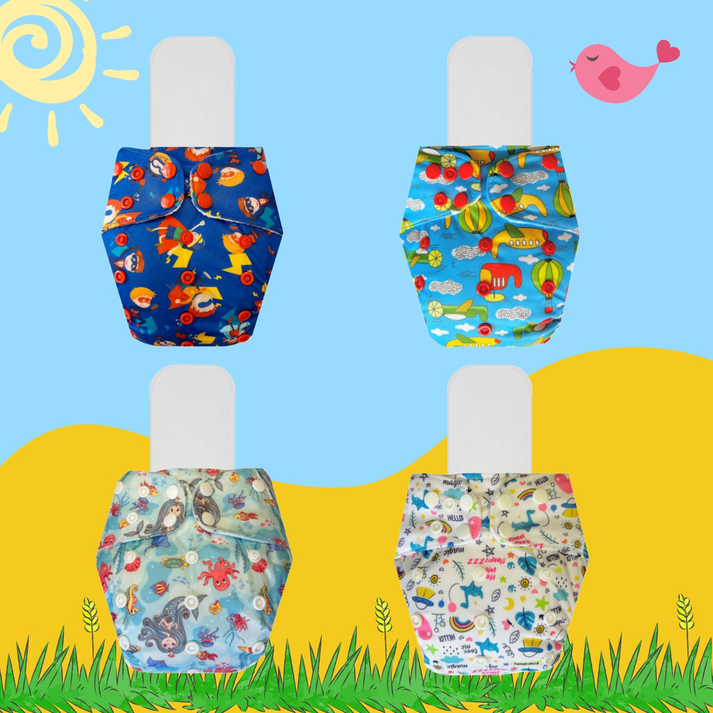 Printed Cloth Diaper Packs With Small White Inserts