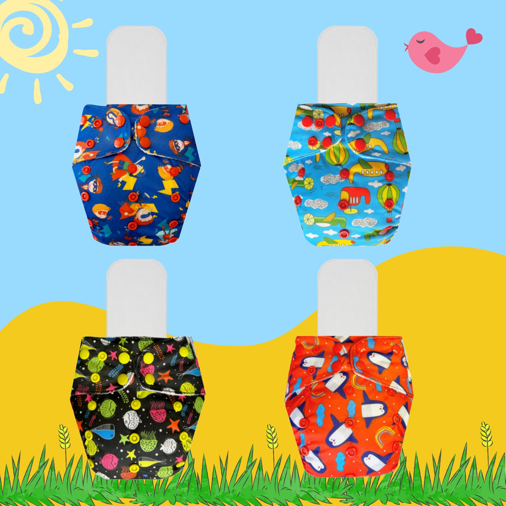 Printed Cloth Diaper Packs With Small White Inserts