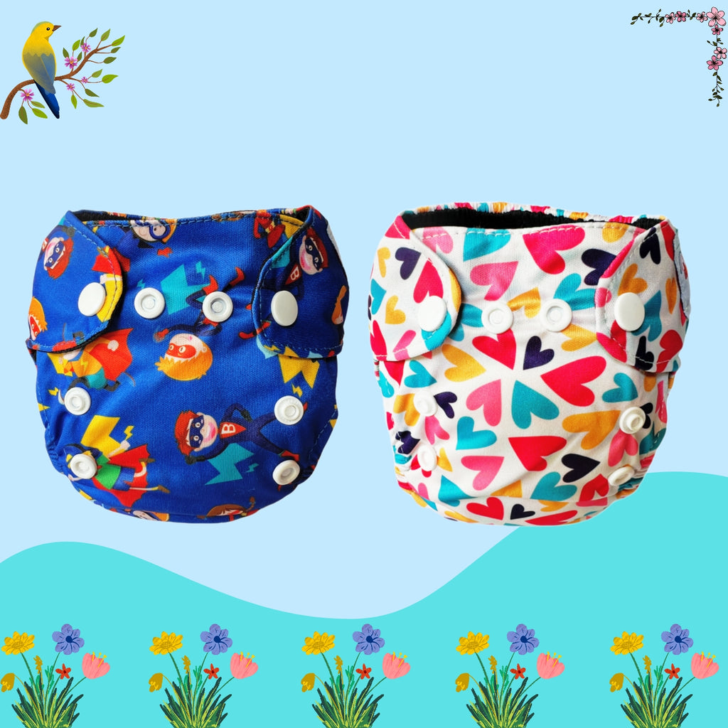 Printed Newborn Cloth Diaper with Built-in Insert
