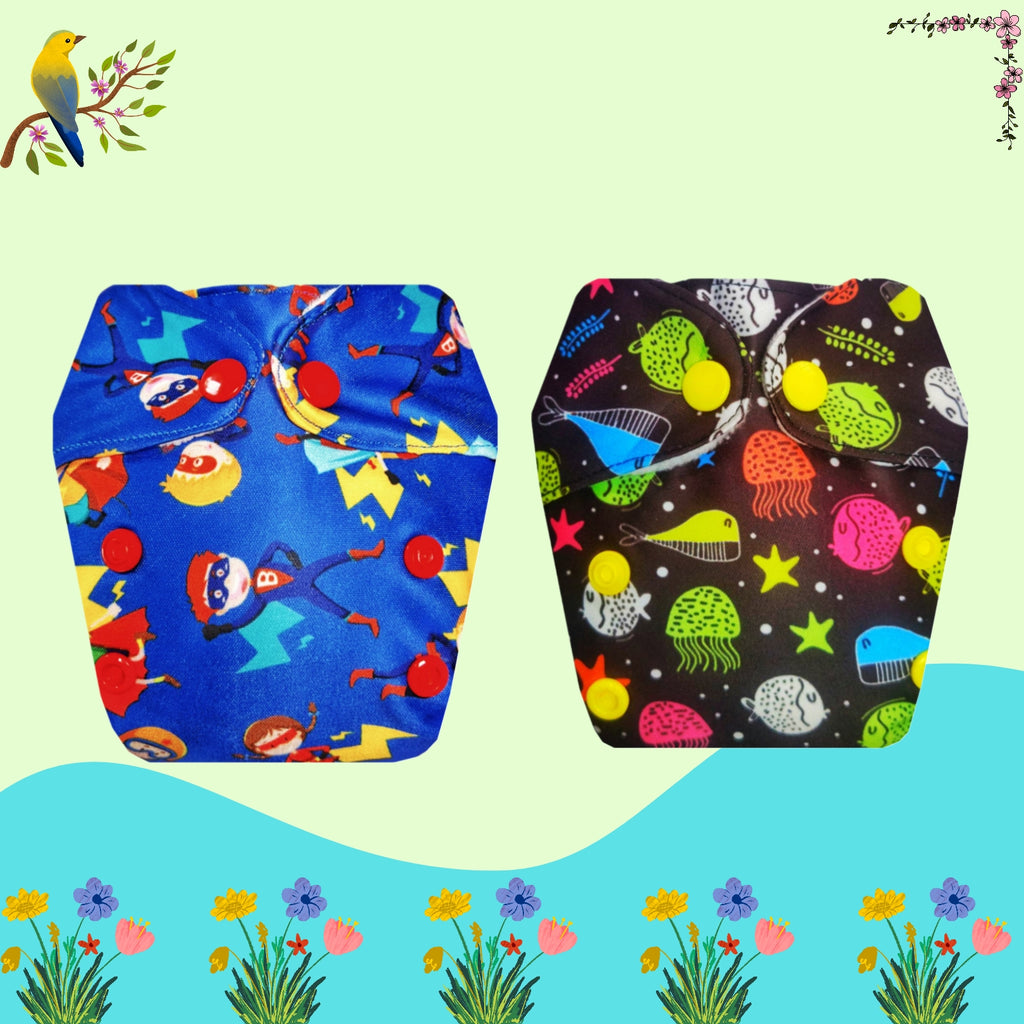 Printed Newborn Cloth Diaper with Built-in Insert