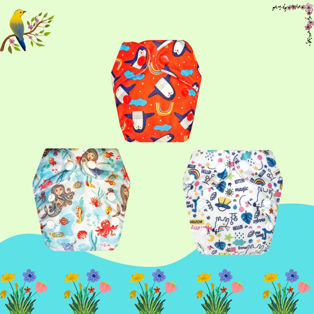 Printed Newborn Cloth Diaper with Built-in Insert
