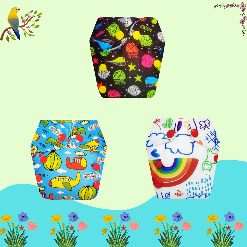 Printed Newborn Cloth Diaper with Built-in Insert