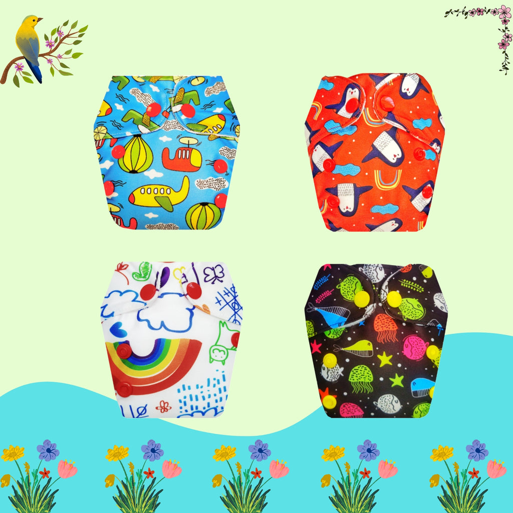 Printed Newborn Cloth Diaper with Built-in Insert