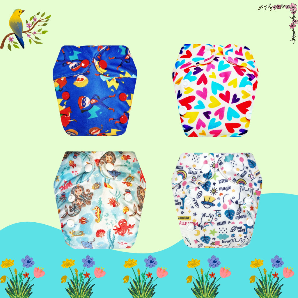 Printed Newborn Cloth Diaper with Built-in Insert