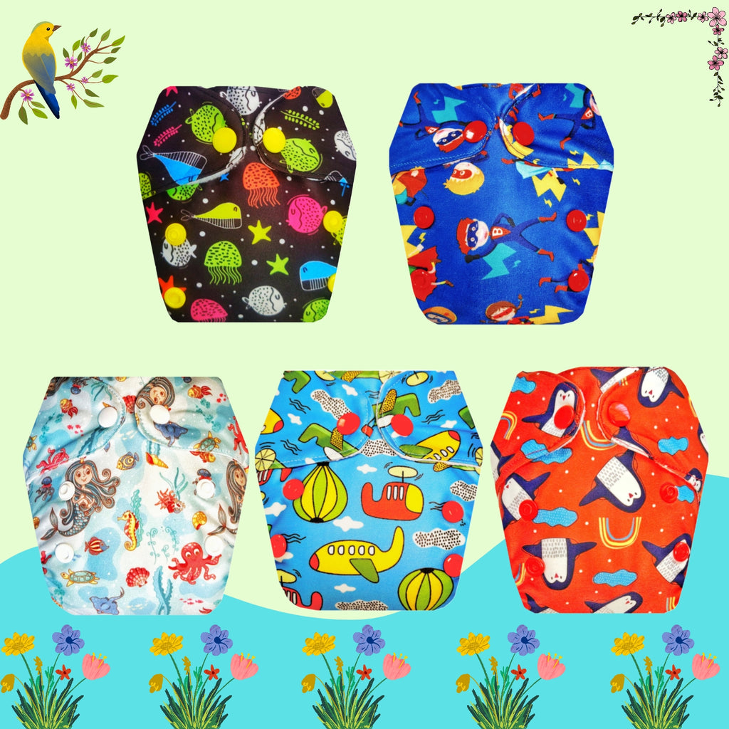 Printed Newborn Cloth Diaper with Built-in Insert