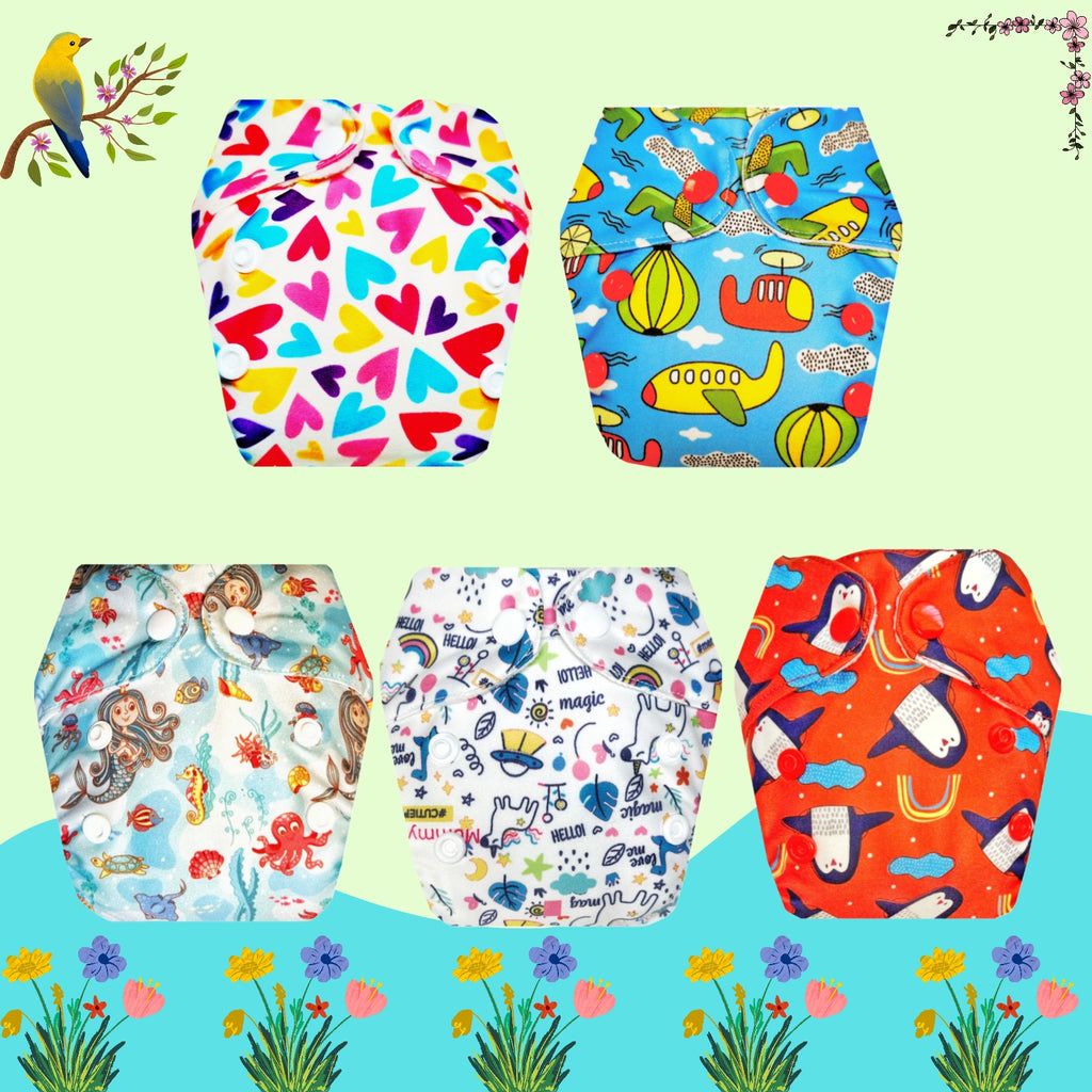 Printed Newborn Cloth Diaper with Built-in Insert
