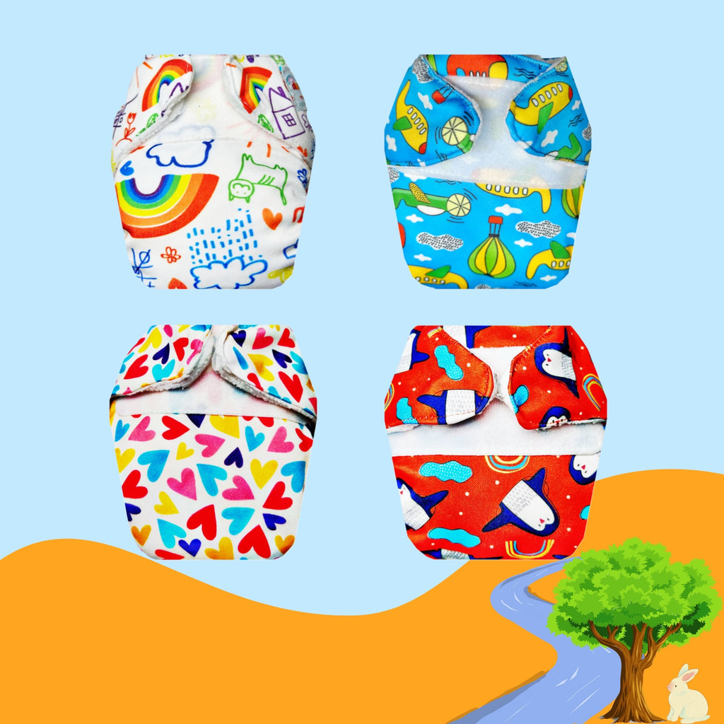 Printed Newborn Cloth Diaper with Built-in Insert