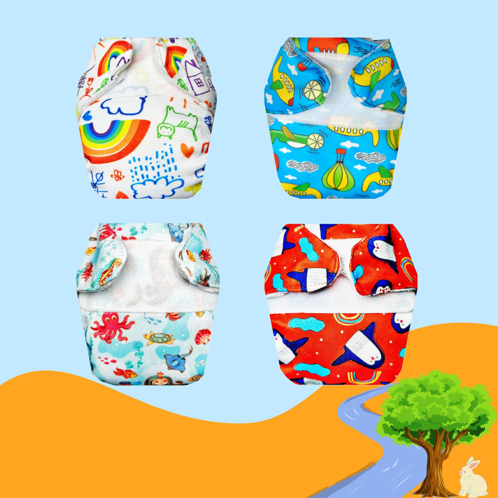 Printed Newborn Cloth Diaper with Built-in Insert