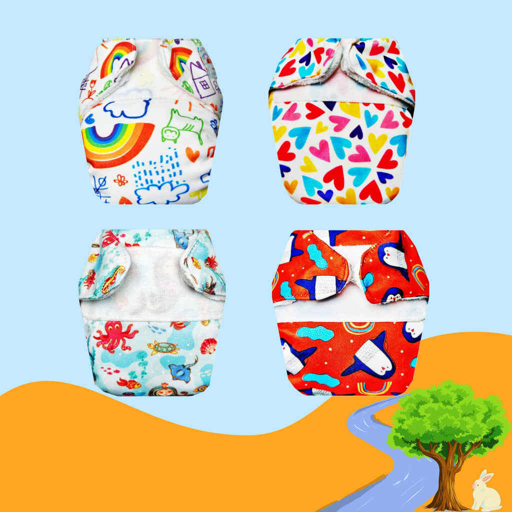Printed Newborn Cloth Diaper with Built-in Insert