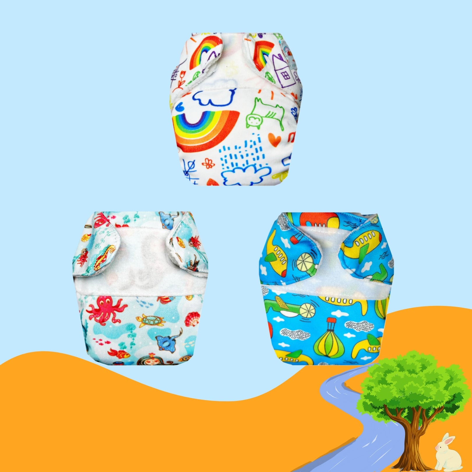 Printed Newborn Cloth Diaper with Built-in Insert