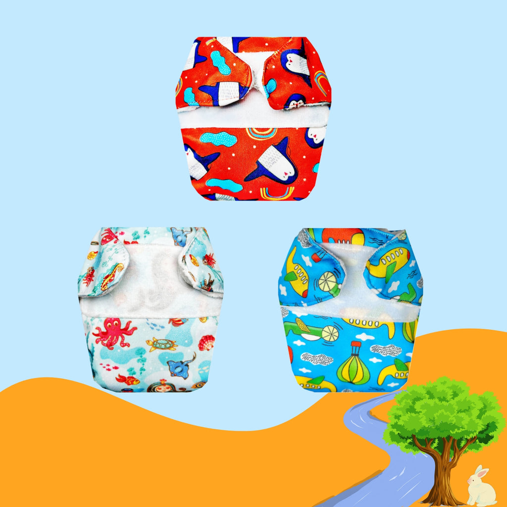 Printed Newborn Cloth Diaper with Built-in Insert