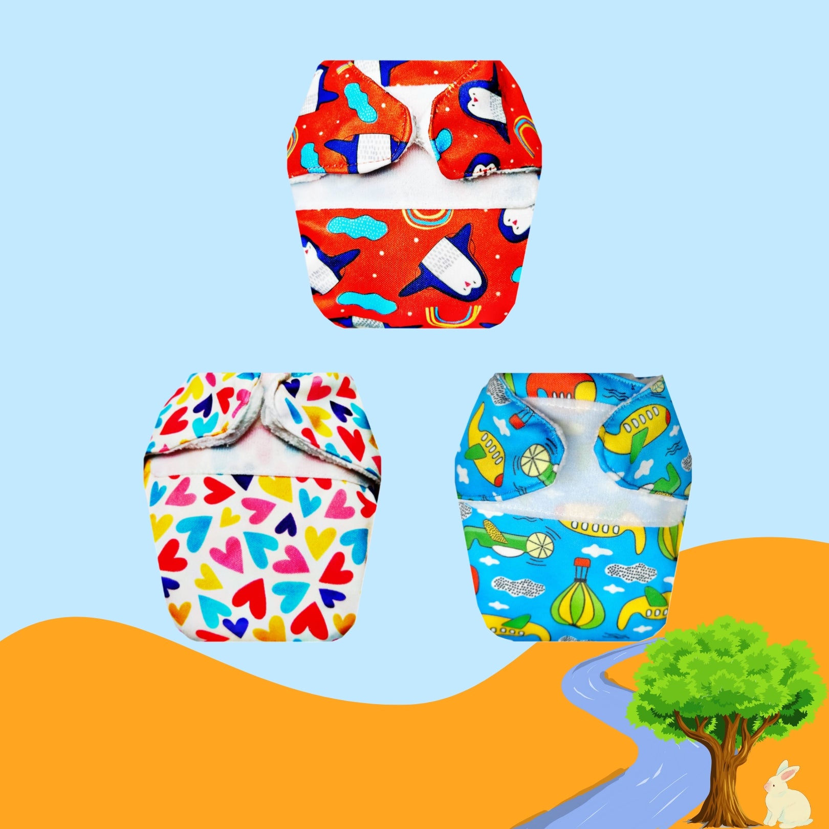Printed Newborn Cloth Diaper with Built-in Insert