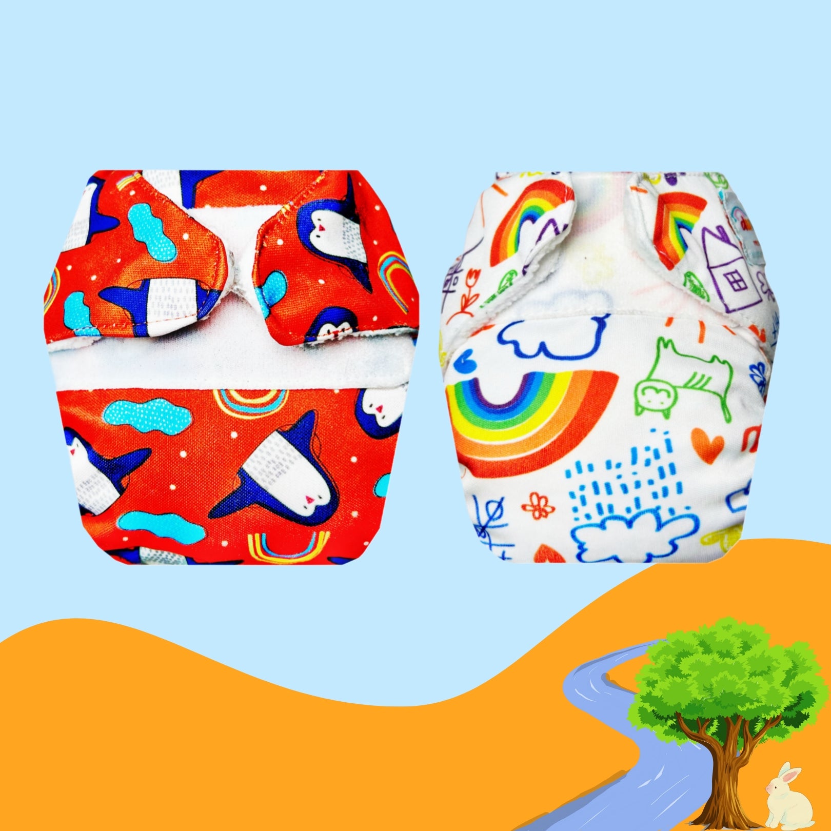 Printed Newborn Cloth Diaper with Built-in Insert