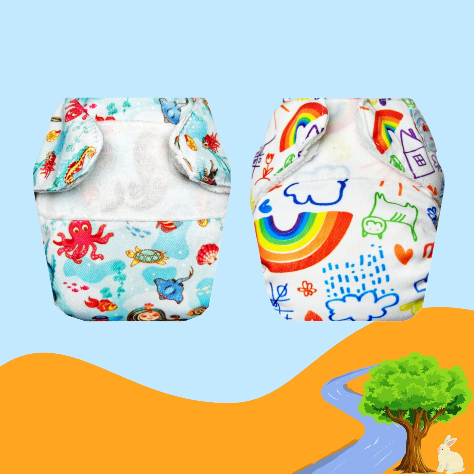 Printed Newborn Cloth Diaper with Built-in Insert