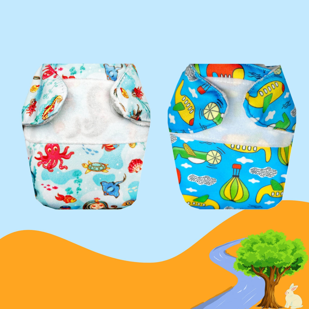 Printed Newborn Cloth Diaper with Built-in Insert