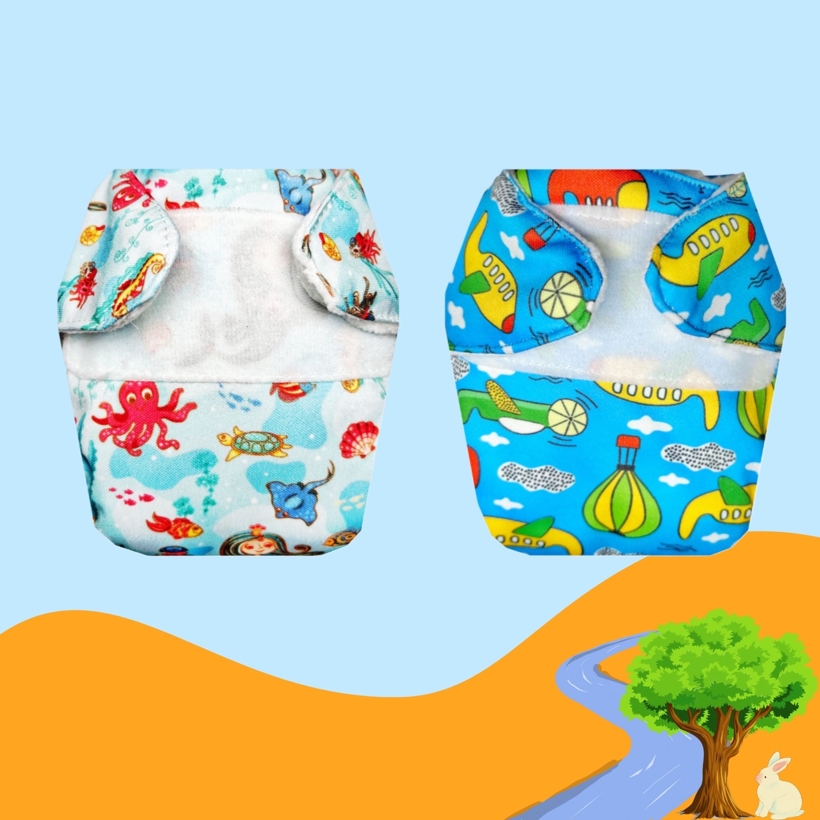 Printed Newborn Cloth Diaper with Built-in Insert