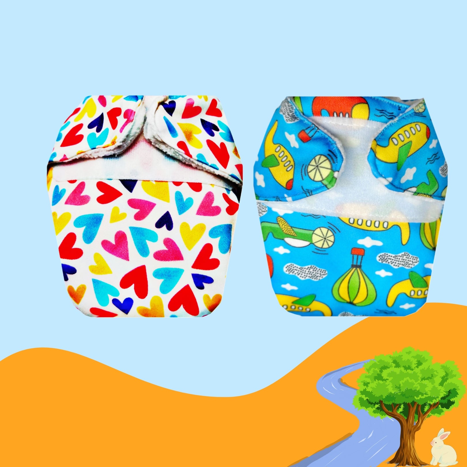 Printed Newborn Cloth Diaper with Built-in Insert